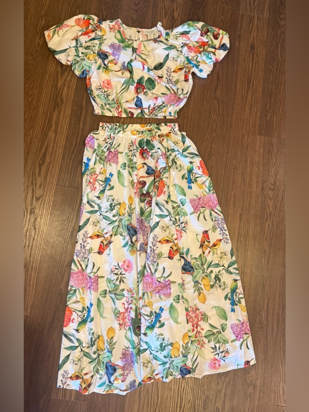 NWT Calypso St Barth Floral Colorful Maxi Skirt And Bubble Sleeve Top Set